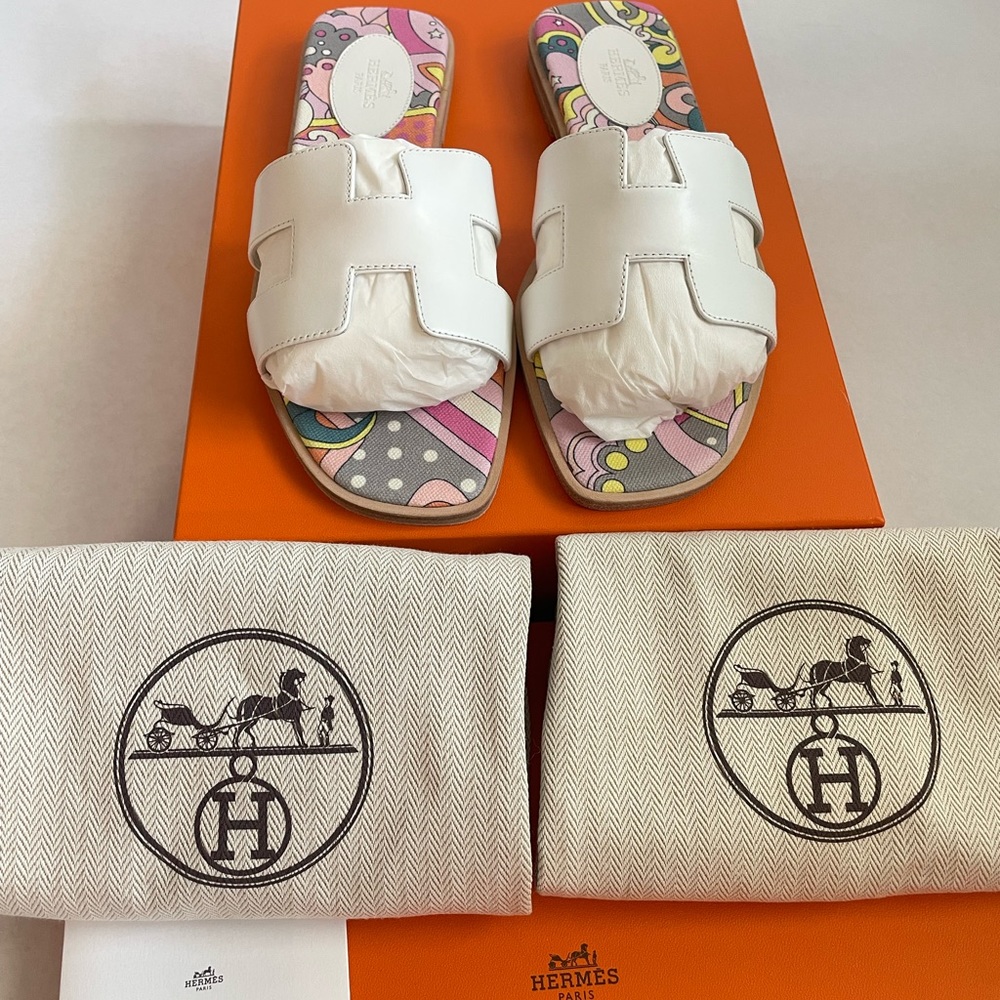 hermes leather H-Slippers Size 37.5